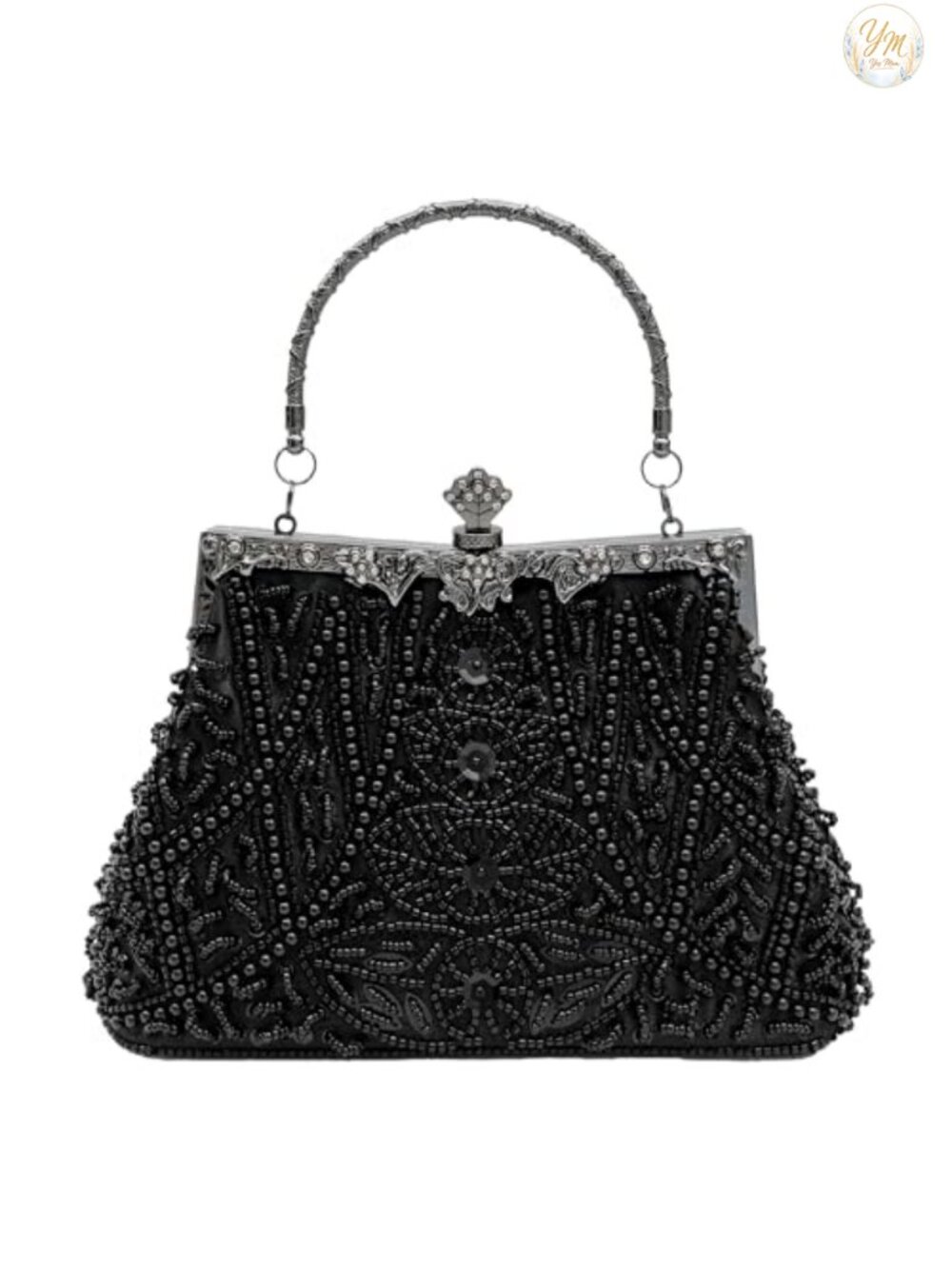 Beaded Floral Evening Clutch Purse with Detachable Chain Crossbody Bag